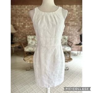 WHBM Dress Mini Textured Pintuck Neck Sleeveless White 6 Cocktail Brunch